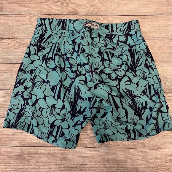 MENS TRUNKS SURF & SWIM BLUE TROPICAL HAWAIIAN BOARD SHORTS SIZE 36 - Picture 5 of 11